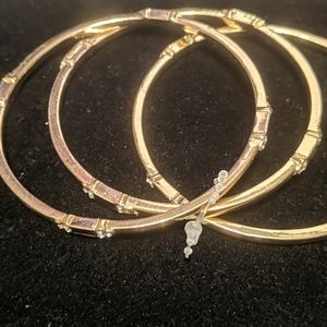 3 pc Gold Bracelet set w/ Black & Cubic Zirconia
